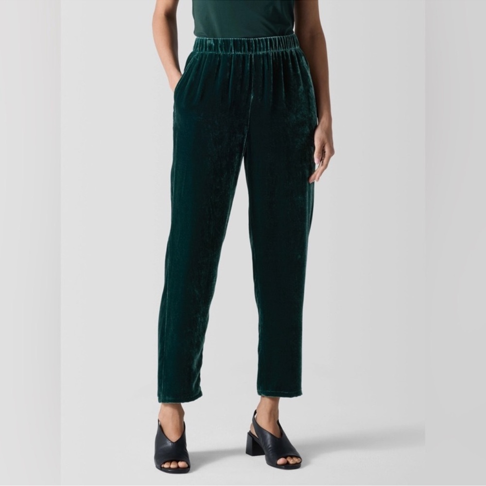 NWT Eileen Fisher Velvet High Pleated Waist Pull-On Tapered Ankle Pants Sz M
